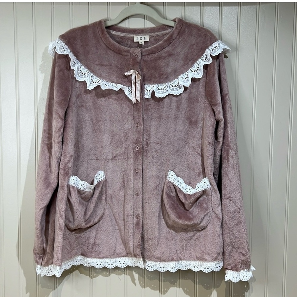 POL Women’s Long Sleeve Terry Lounge Top Cozy Warm soft NWOT